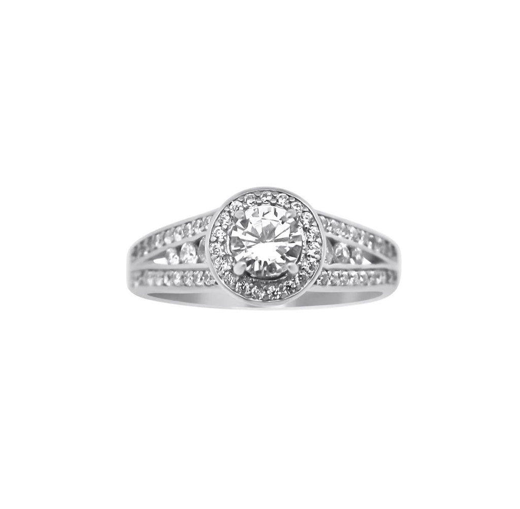 Sterling Silver Halo Wedding Ring, Engagement Ring