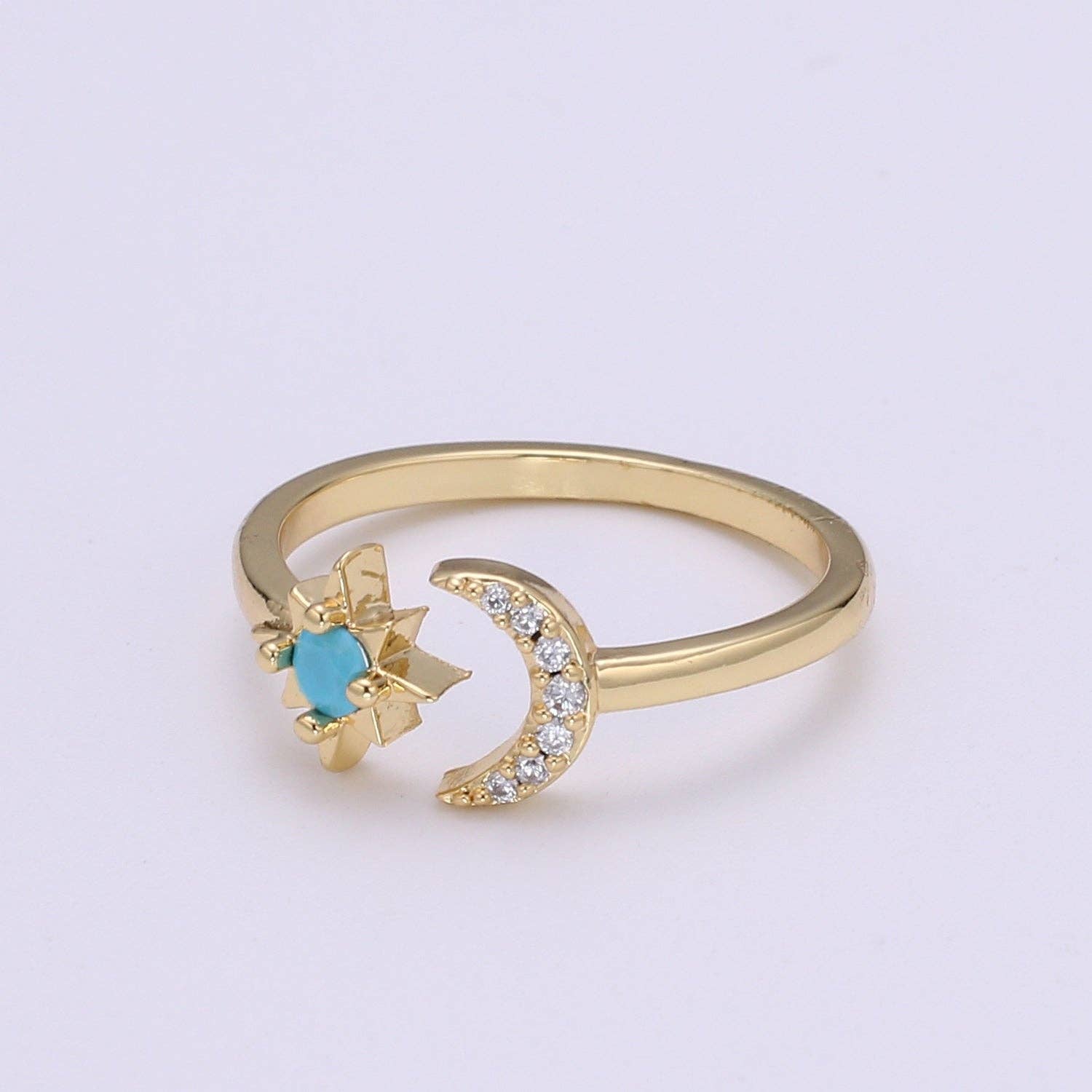 14K Gold Filled Open Moon & Star Ring