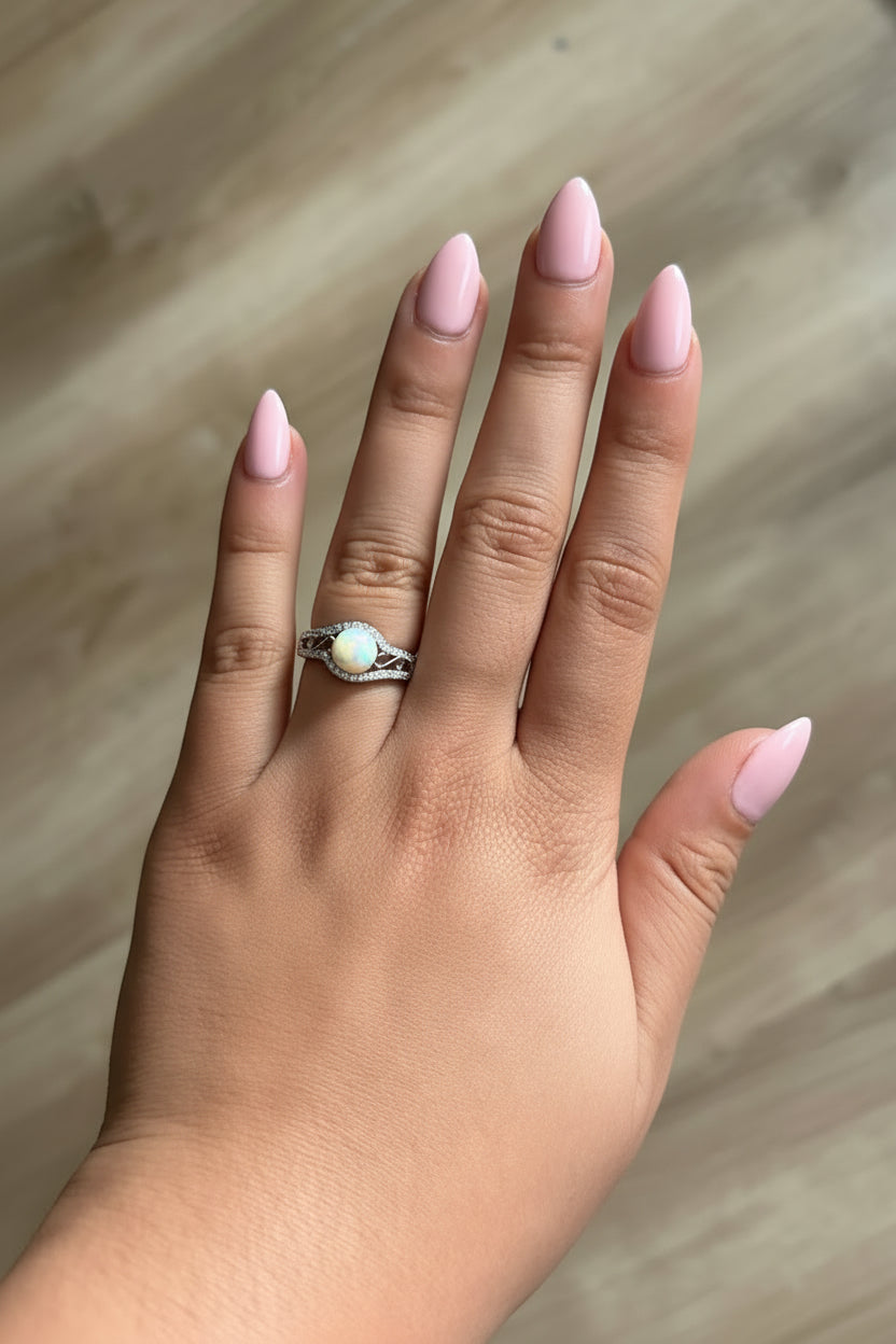 Sterling Silver 2 Line With Swirl Detail And Pearl Stone Ring