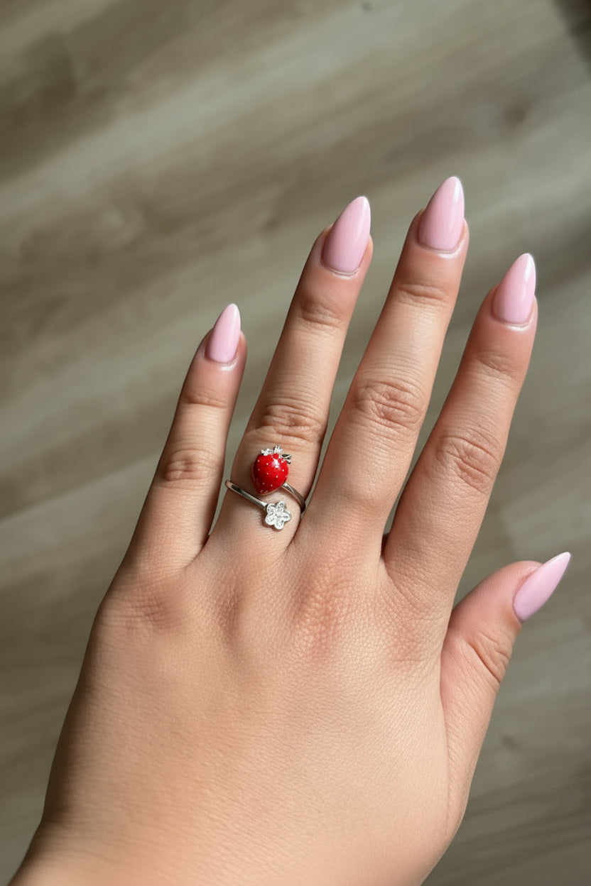 Sterling Silver Strawberry Open Ring