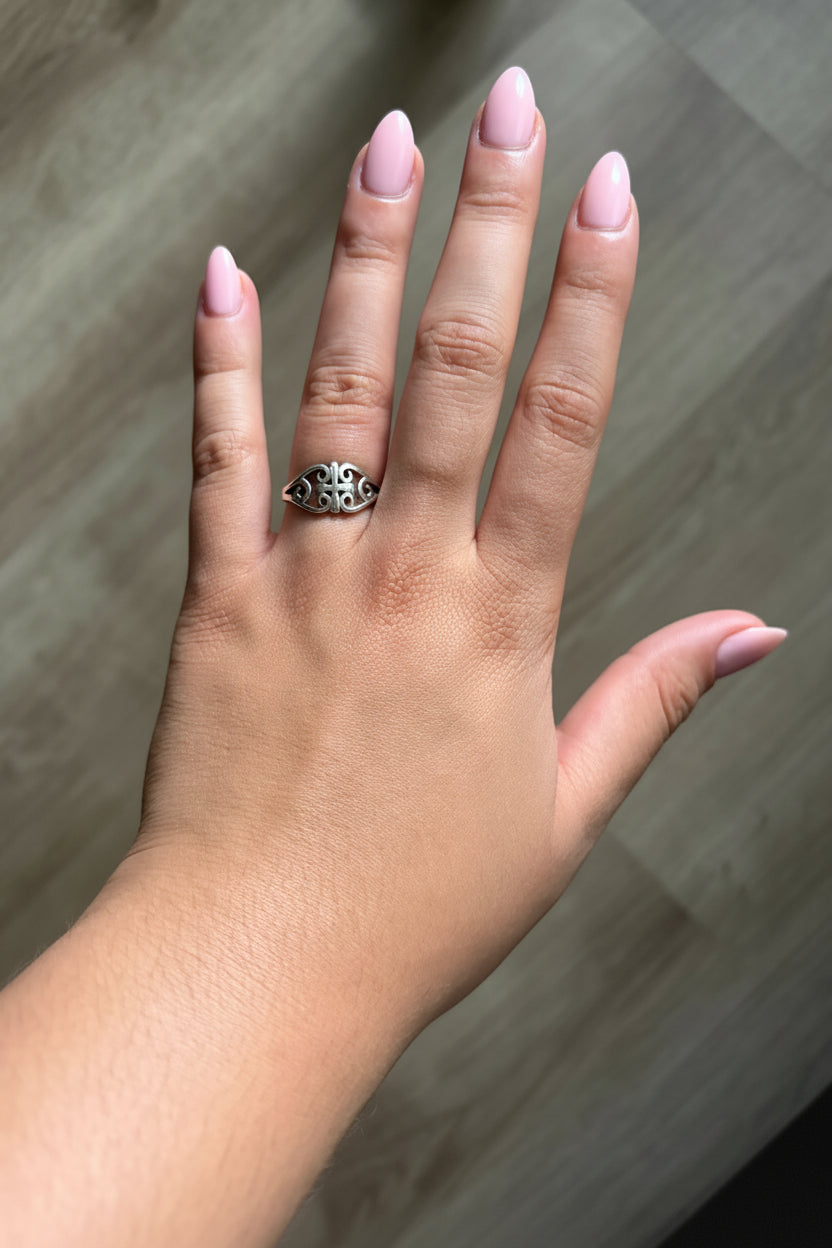 Sterling Silver Double Heart W/ Center Cross Ring