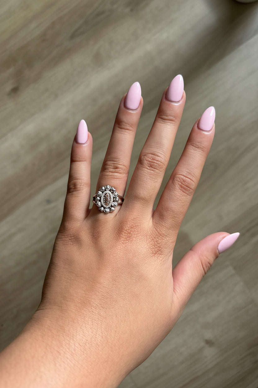 Sterling Silver Rose Gold Virgin Mary W/ Rose & Heart Halo Ring