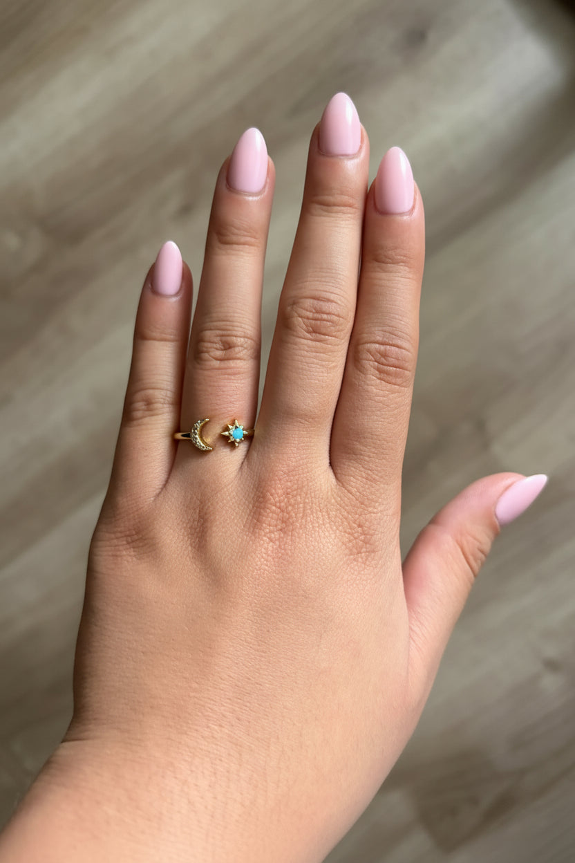 14K Gold Filled Open Moon & Star Ring