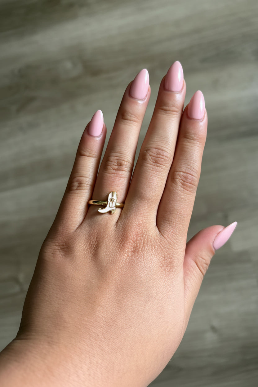 24K Gold Filled Pink Enamel Cowboy Boots Ring