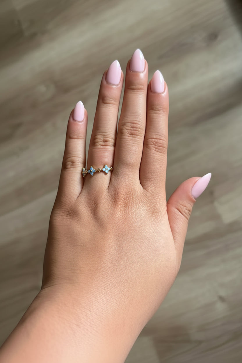 Dainty Blue Opal Flower Ring