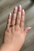 Elegant Fuchsia Stone Dragonfly Gold Ring