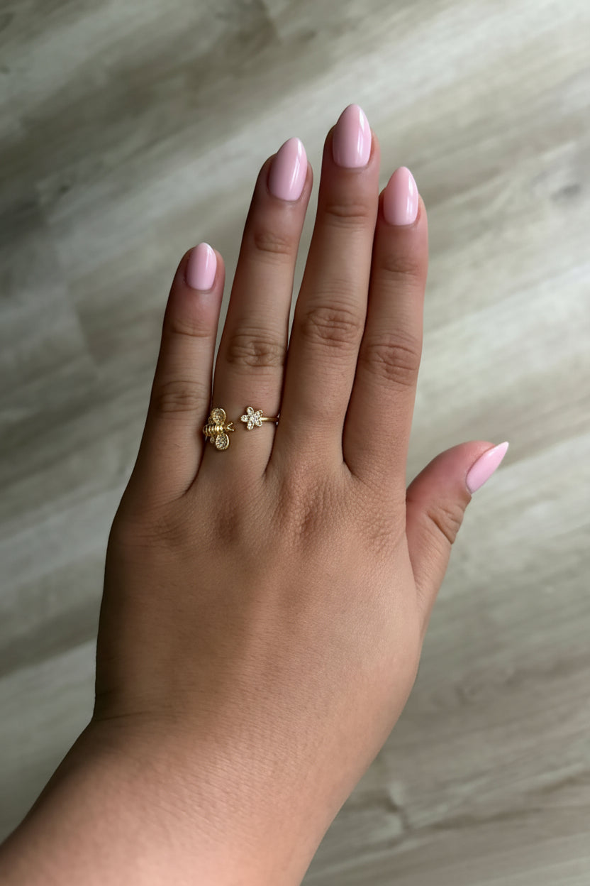 Gold Bee Ring Adjustable Open Ring