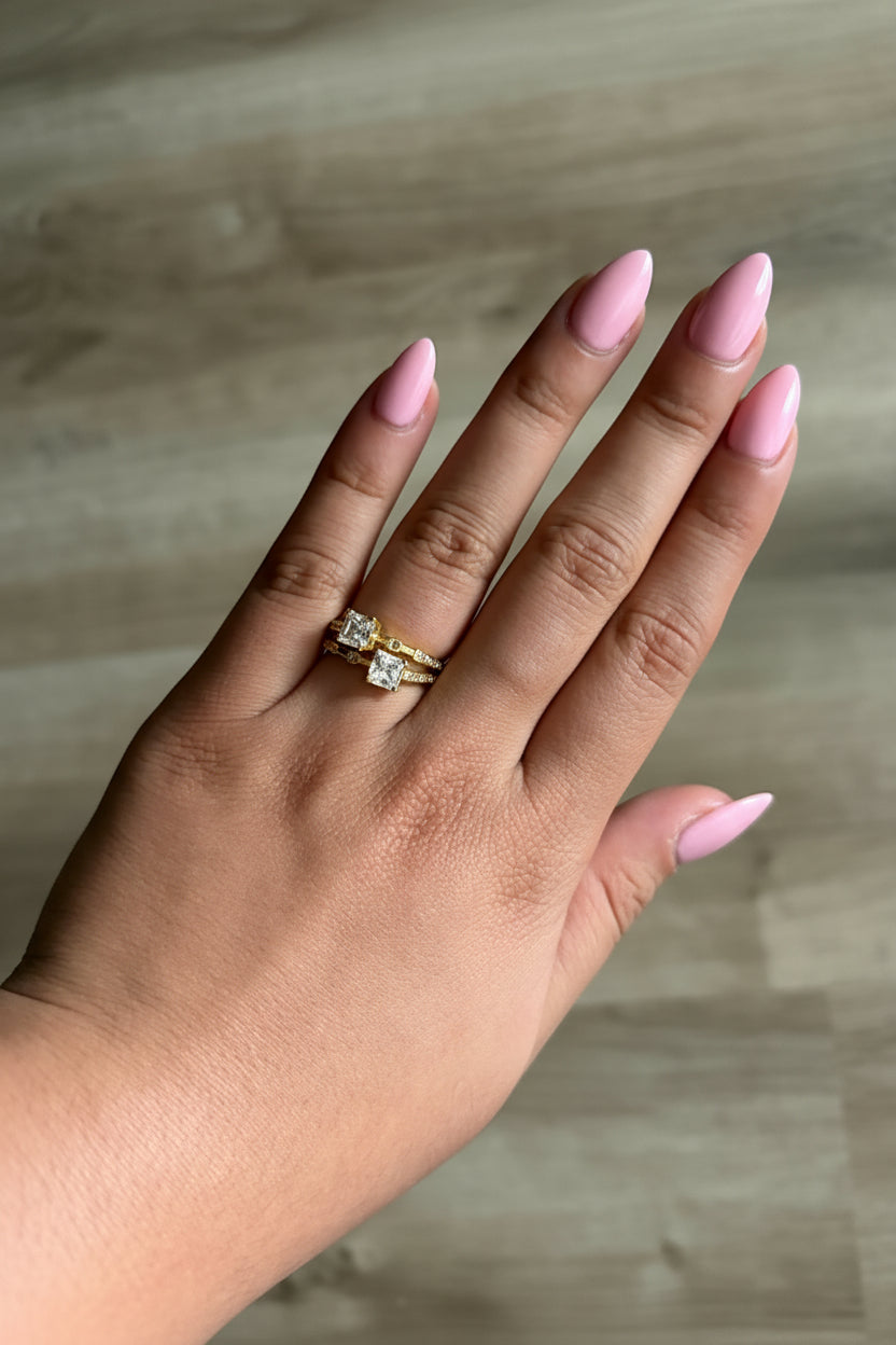 Square Micro Paved Geometric Double Band Ring