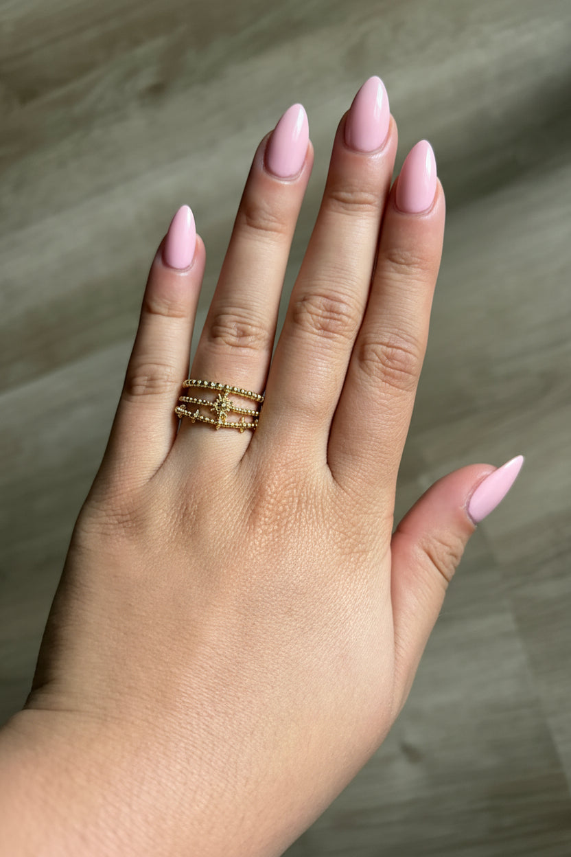 Triple Band Gold Dotted Ring