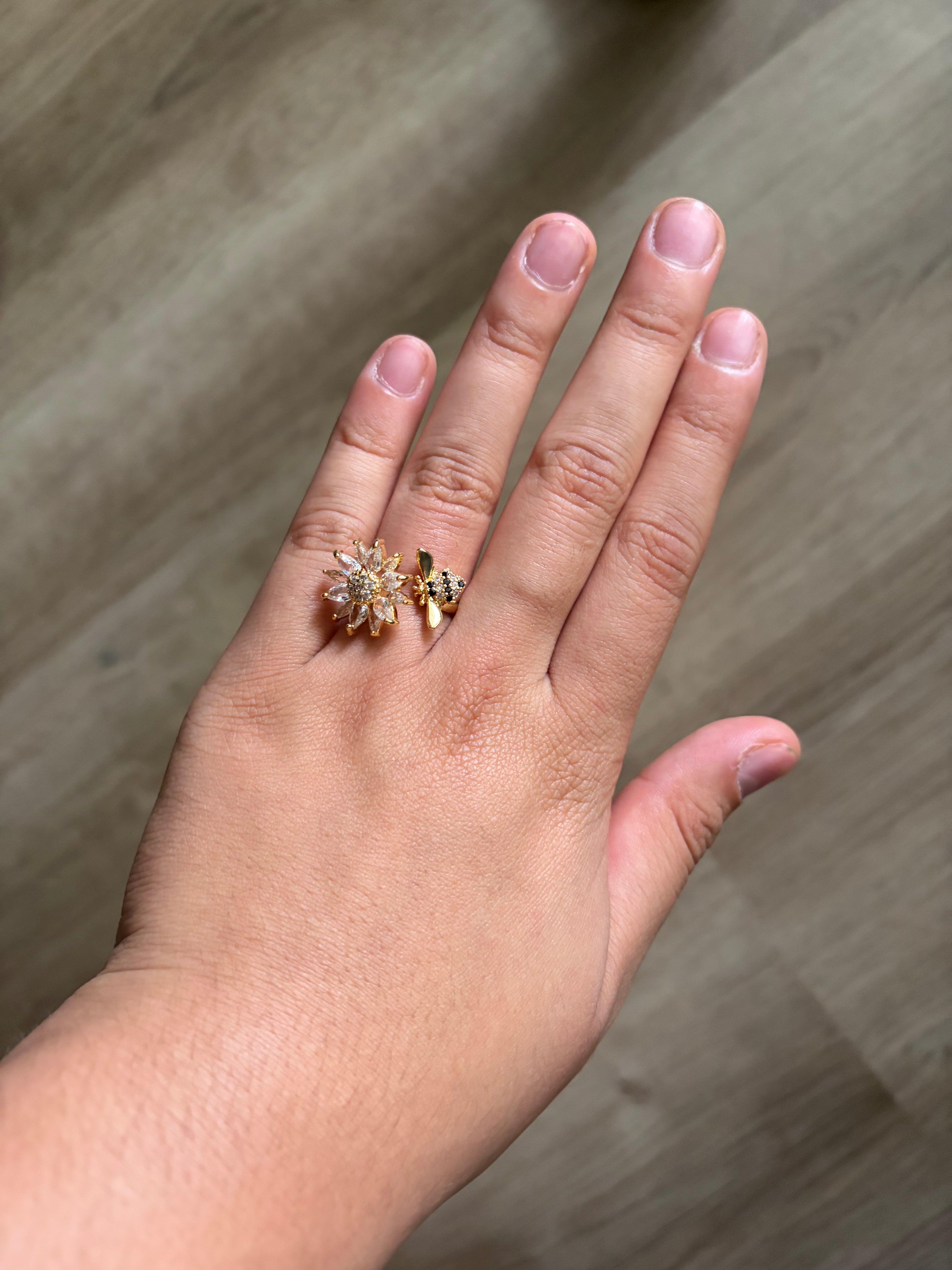 24K Gold Filled Flower Bumble Bee Ring