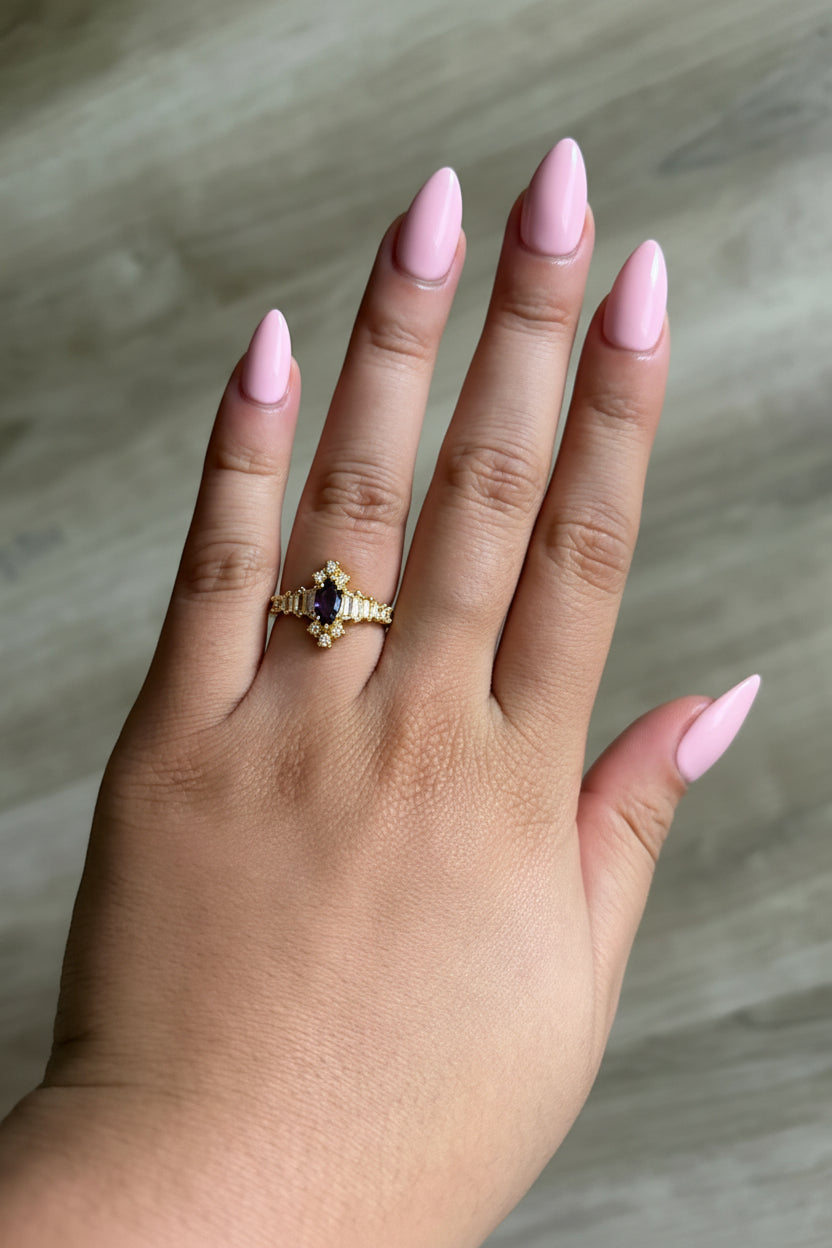Purple Amethyst Marquise & Clear Baguette Cubic Zirconia Ring