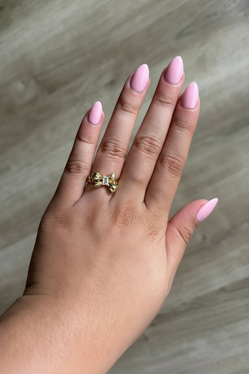 Filled Baguette Ribbon Bow Ring