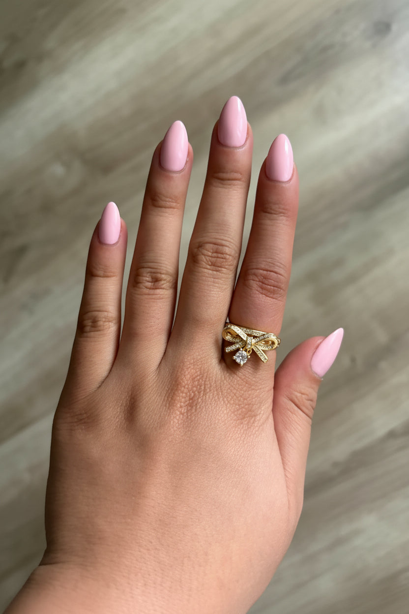 Dainty Ribbon Ring, Gold Band Bow Ring