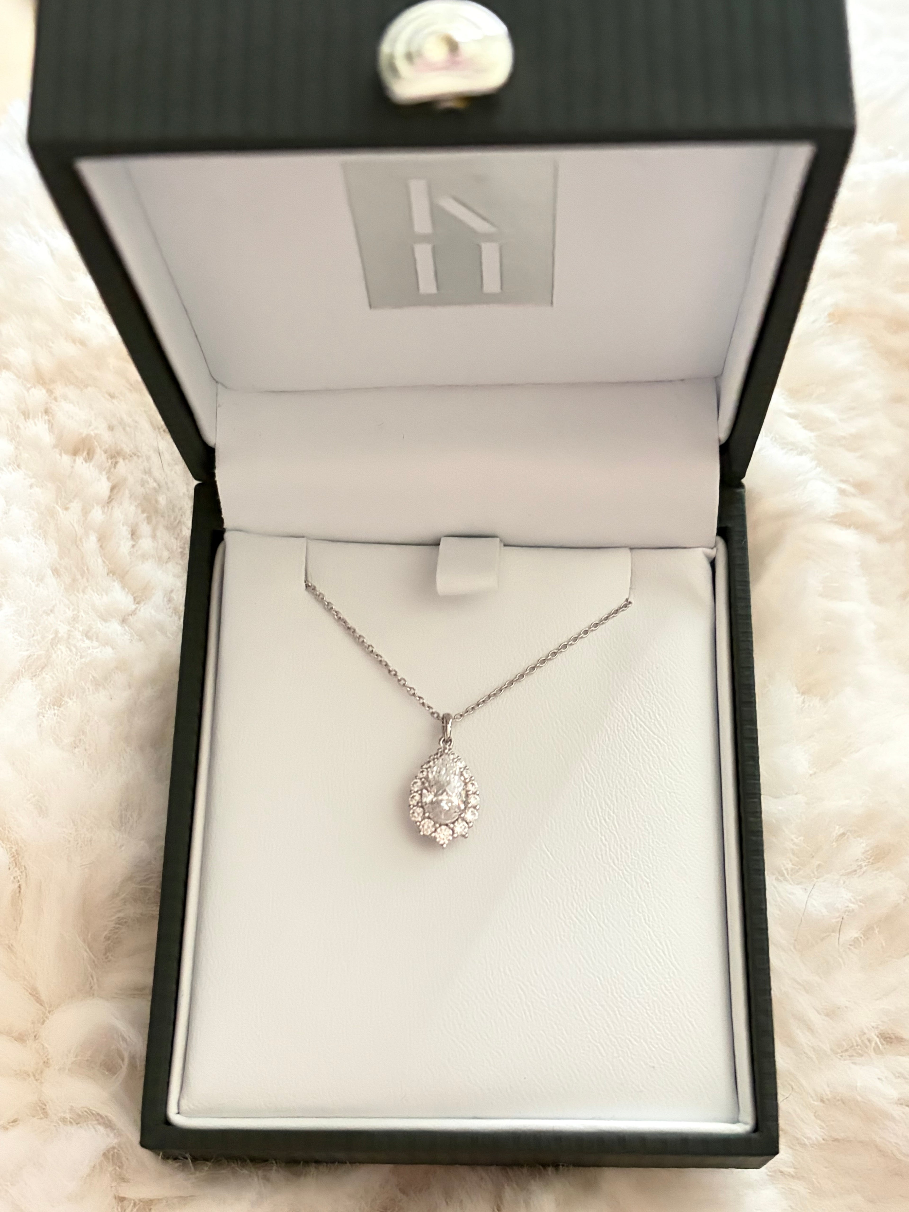 Kelly Herd Clear Pear Halo Pendant - Sterling Silver