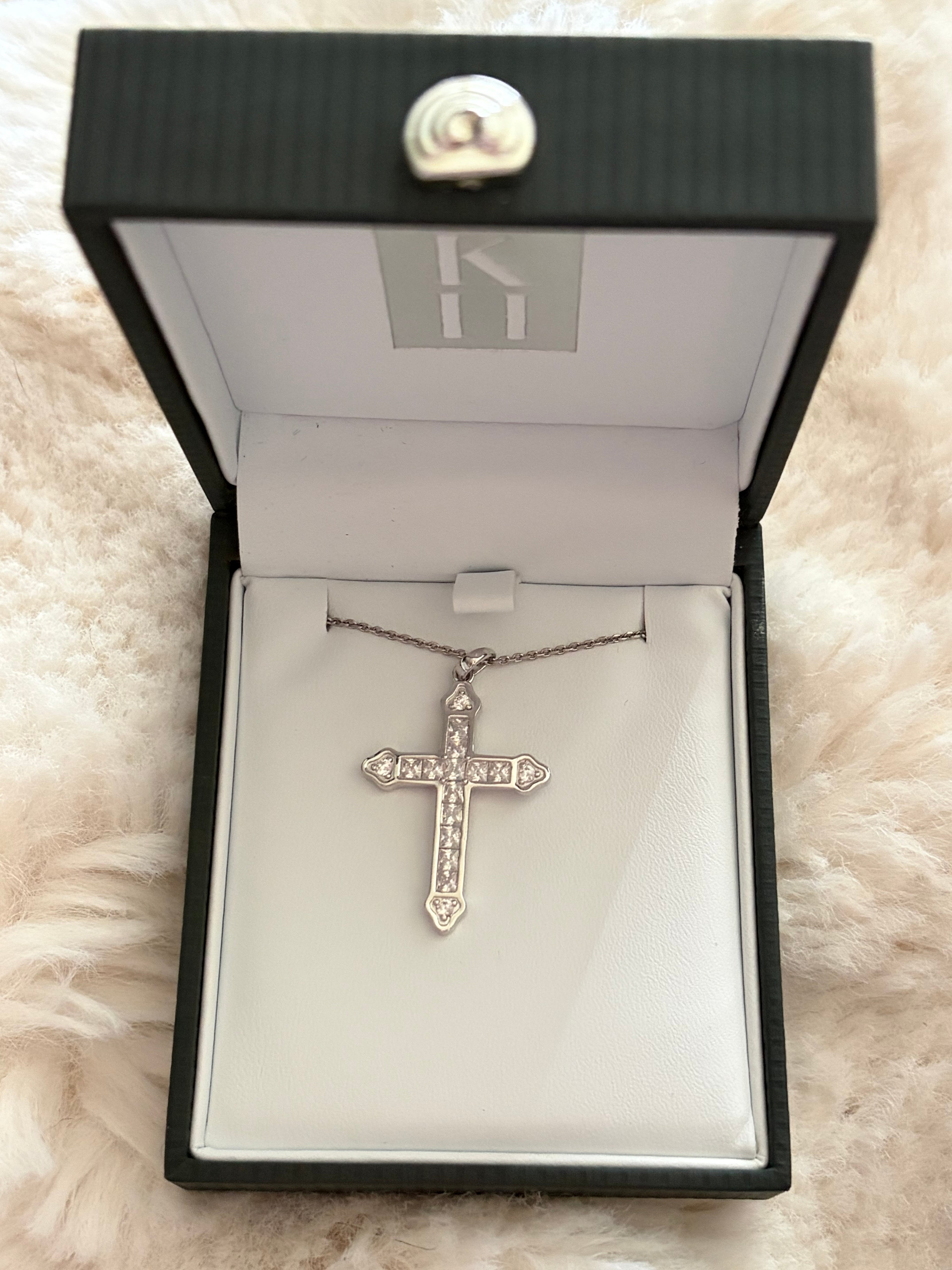 Kelly Herd Clear Cross Necklace - Sterling Silver