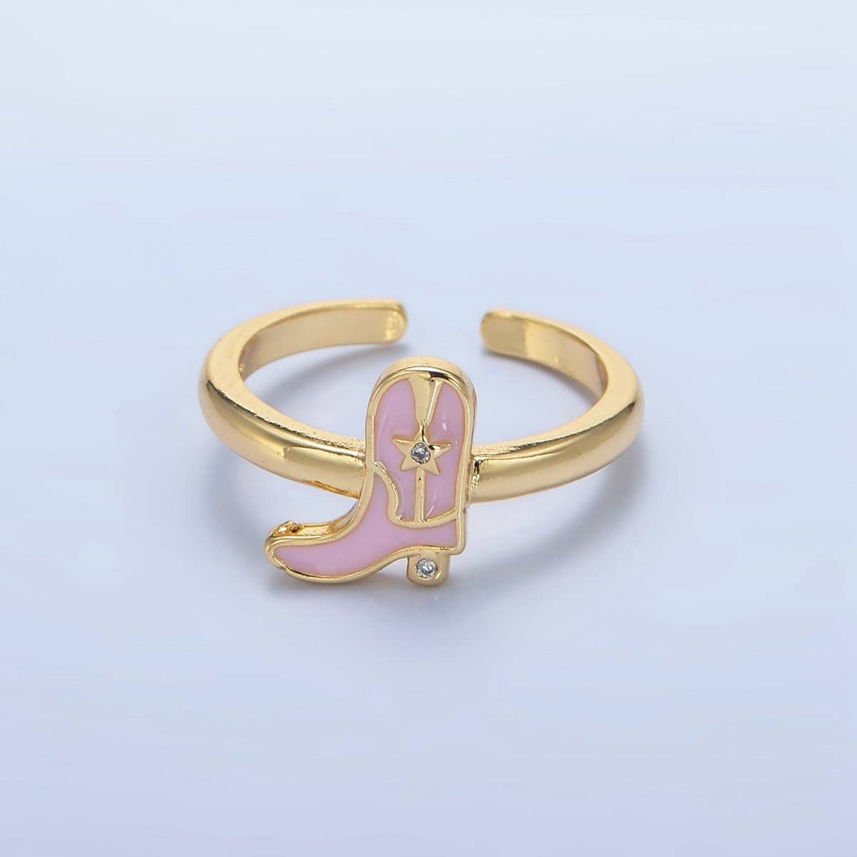 24K Gold Filled Pink Enamel Cowboy Boots Ring