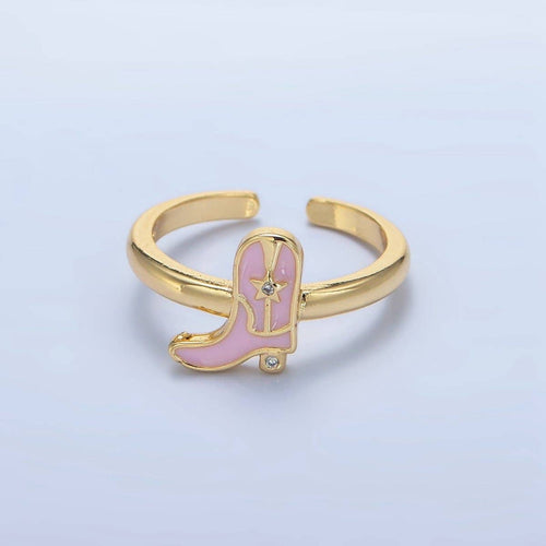 24K Gold Filled Pink Enamel Cowboy Boots Ring