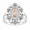 Sterling Silver Rose Gold Virgin Mary W/ Rose & Heart Halo Ring